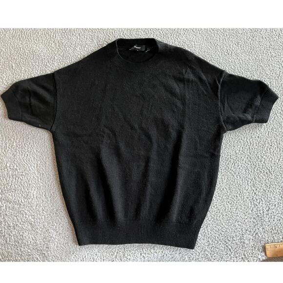 Theory Sweater Medium Slouchy Short Sleeve Crewneck Pullover Black Modern Chic - Picture 1 of 10